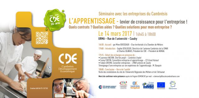 invitation aux entreprises du cambrésis pour un séminaire sur le thème de l'apprentissage. 